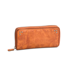 Vintage pung i cognac skind med nitter – set bagfra