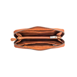 Cognac skindpung med kort- og mntrum – set indvendigt