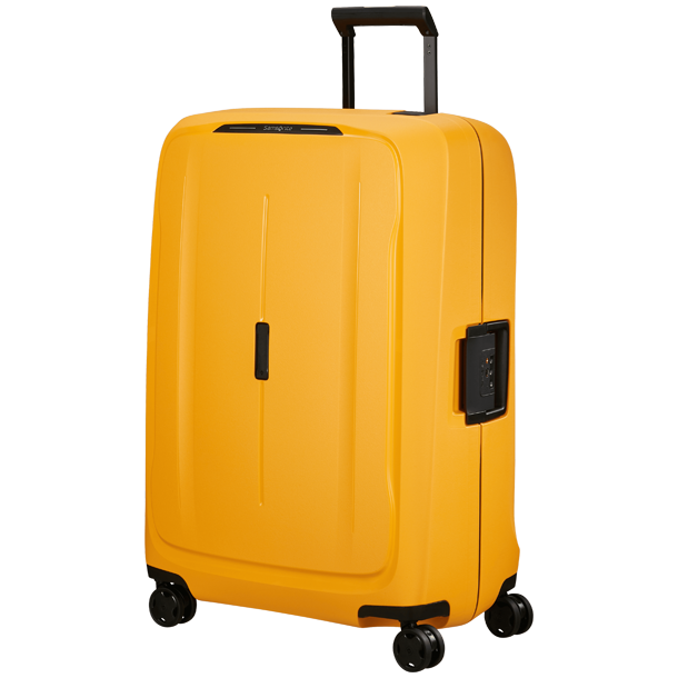 Samsonite Essens 75 cm kuffert i gul set forfra med teleskoph�ndtag og 4 hjul