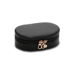Lycke smykkeskrin i sort kunstlder med lynlslukning og gulddetaljer