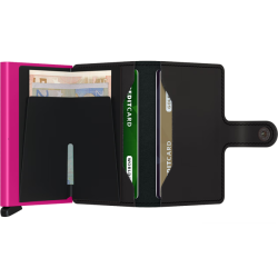 Secrid Miniwallet Matte Black-Fuchsia fuldt bnet med kort og sedler