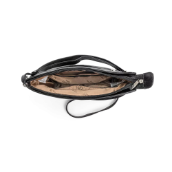 the monte skuldertaske i sort skind set oppefra med �bent hovedrum