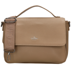 Fritlagt produktbillede af Charm London Mulberry Street taupe h�ndtaske med aftagelig bred skulderrem, frontklap og b�reh�ndtag.