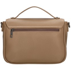 Bagsiden af Charm London Mulberry Street h�ndtaske i taupe med vandret lynl�slomme, b�reh�ndtag og metalringe til skulderrem.