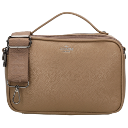 Fritlagt produktbillede af Charm London Mulberry Street skuldertaske i taupe med justerbar tekstilrem, b�reh�ndtag og lynl�slukning.