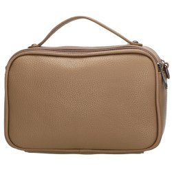 Bagsiden af Charm London Mulberry Street skuldertaske i taupe med enkelt design, kort b�reh�ndtag og lynl�se langs toppen.