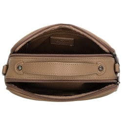 �ben Charm London Mulberry Street taske set oppefra med to separate lynl�srum, m�rk foring og indvendige opbevaringsmuligheder.
