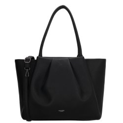Charm London Lyon sort businessbag set forfra med dekorative folder, lange skulderhanke og aftagelig skulderrem.