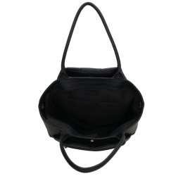 Charm London Lyon businessbag set oppefra med �bent hovedrum, sort foring og indvendige opbevaringslommer.