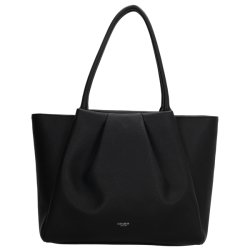 Charm London Lyon sort shopper set forfra uden den aftagelige skulderrem med diskret logo og dekorative folder.