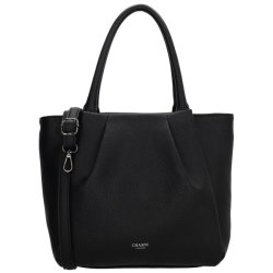 Charm London Lyon shopper i sort set forfra med dekorative folder, lange skulderhanke, aftagelig skulderrem og diskret logo.