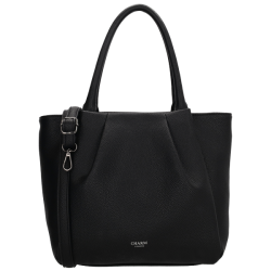 Fritlagt produktbillede af Charm London Lyon shopper i sort med lange skulderhanke, aftagelig skulderrem og elegante folder.