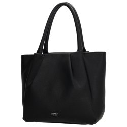 Charm London Lyon sort skuldertaske set skr�t forfra med rummelig facon, struktureret overflade og elegante folder.