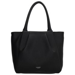 Charm London Lyon sort shopper set direkte forfra uden den aftagelige skulderrem med dekorative folder og diskret logo.