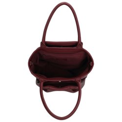 Charm London Lyon bordeaux shopper set oppefra med �bent hovedrum, vinr�d foring og indvendig lynl�slomme.