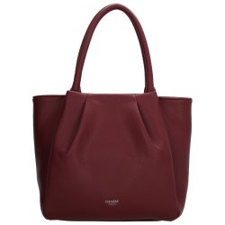 Charm London Lyon vinr�d shopper set direkte forfra uden den aftagelige skulderrem med elegante folder og diskret logo.