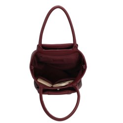 �ben Charm London Lyon shopper i bordeaux med mobiltelefon og pung placeret i de indvendige opbevaringsrum.