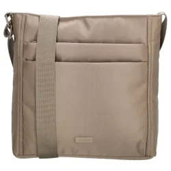 Beagles skuldertaske taupe set forfra med praktiske frontlommer