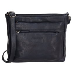 Navy Beagles Murcia skuldertaske set forfra med lynlslommer og justerbar rem.