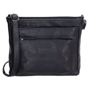 Navy Beagles Murcia skuldertaske set forfra med lynlslommer og justerbar rem.