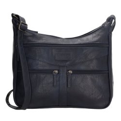 Navy Beagles Murcia skuldertaske set forfra med flere lynlslommer og justerbar rem.