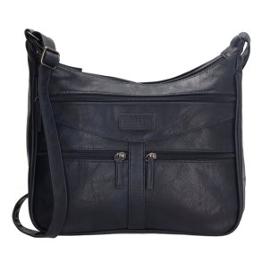 Navy Beagles Murcia skuldertaske set forfra med flere lynlslommer og justerbar rem.