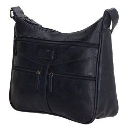 Navy Beagles Murcia skuldertaske fotograferet skrt forfra med synlig struktur.