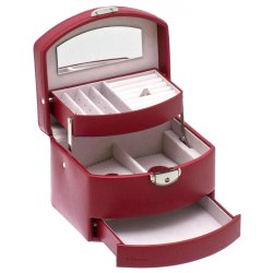 Smykkeskrin fra Davidts i rd farve med bne opbevaringsrum