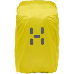 Haglfs regnslag 15–30L monteret p rygsk – set forfra med reflekterende logo.