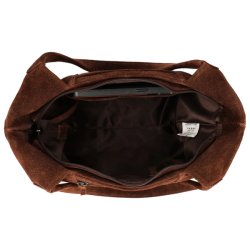 Hide & Stitches Brazos brun skuldertaske indvendigt med laptoprum
