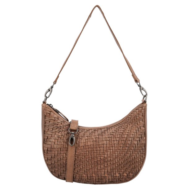 Brun Hide & Stitches skuldertaske med flettet front og kort skulderrem