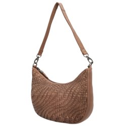 Brun flettet skuldertaske fra Hide & Stitches vist skrt forfra