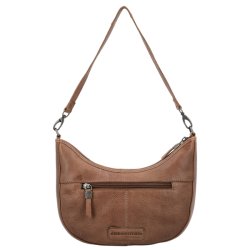 Bagsiden af brun Hide & Stitches skuldertaske med lynlslomme