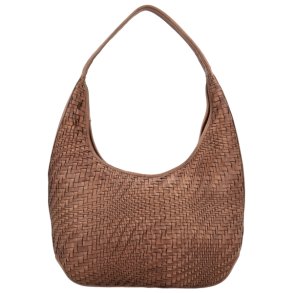 Stor brun Hide & Stitches skuldertaske med flettet front set forfra
