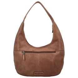 Bagsiden af brun Hide & Stitches skuldertaske med lynl�slomme