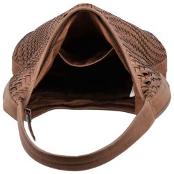 Indvendigt rum i stor brun Hide & Stitches skuldertaske set oppefra