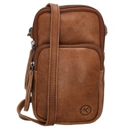 Cognac Hide & Stitches phone bag set forfra med rem