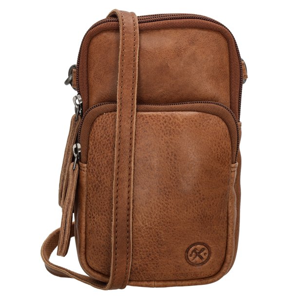 Cognac Hide & Stitches phone bag set forfra med rem