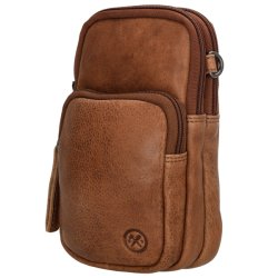 Cognac phone bag fra Hide & Stitches vist skrt forfra