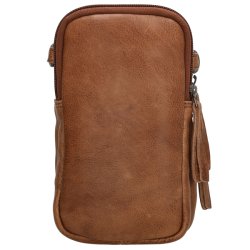 Bagsiden af cognac Hide & Stitches phone bag uden detaljer