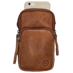 Cognac Hide & Stitches phone bag med smartphone i lomme