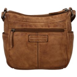 Hide & Stitches Paint Rock crossbody taske cognac – bagside med lynlslomme