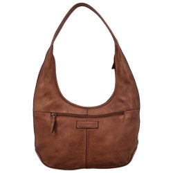 Skuldertaske i cognacfarvet skind set bagfra