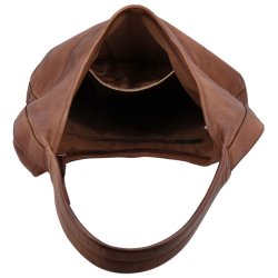 Indvendigt rum i cognacfarvet Hide & Stitches skuldertaske