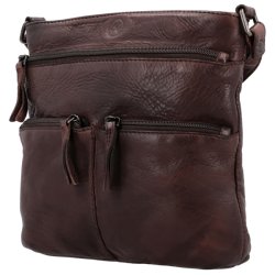 Skuldertaske i mrkebrunt skind fra Hide & Stitches – skr vinkel forfra