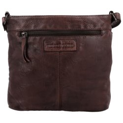 Hide & Stitches mrkebrun skuldertaske – bagside med lynlslomme