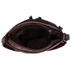 Indvendigt rum i mrkebrun Hide & Stitches skuldertaske – set oppefra
