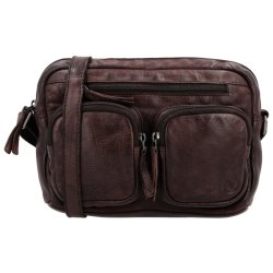 Hide & Stitches Paint Rock skuldertaske mrkebrun – front med lommer