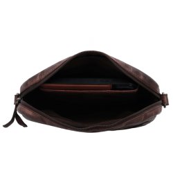 hide-and-stitches skuldertaske mrkebrun indvendigt rum med mobilplads