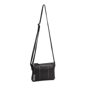 Sort clutch i skind med skulderrem og nitter foran